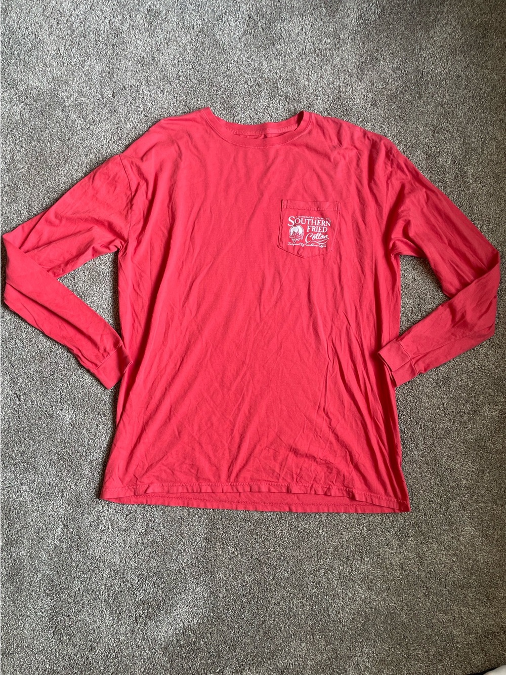 Southern Fried Cotton Give Me Liberty Long Sleeve Coral Red Tee Size XL
